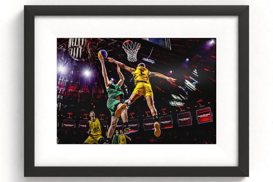Sportfoto '3 x 3 Basketbal' ingelijst - afbeelding 1